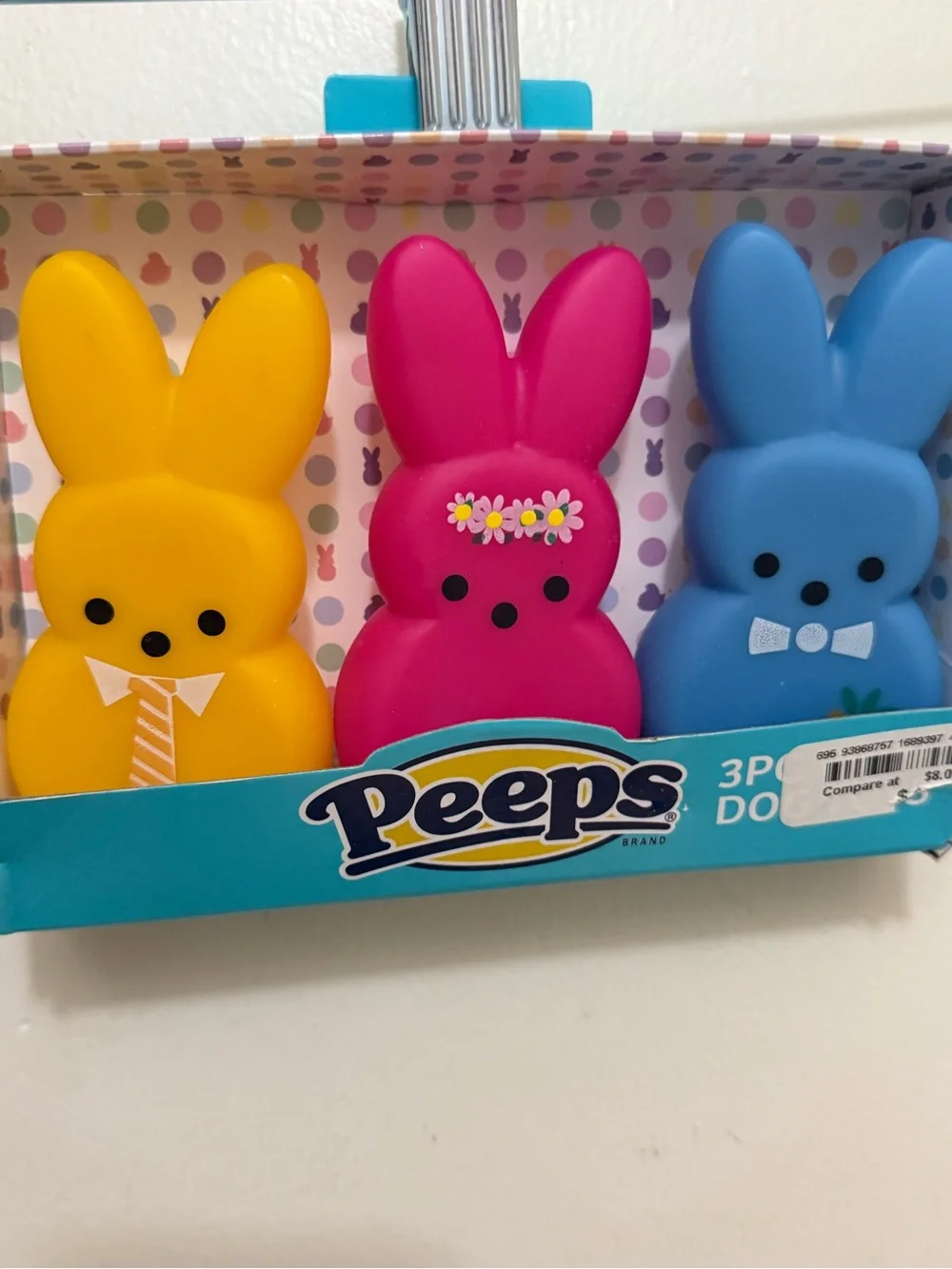 Peeps 3-Piece Bunny Dog Toys— Yellow, Pink, Blue